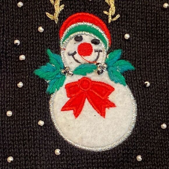 Vintage B.P. Design Christmas Sweater Front Zip Snowmen Long Sleeve Women Large - Picture 9 of 13